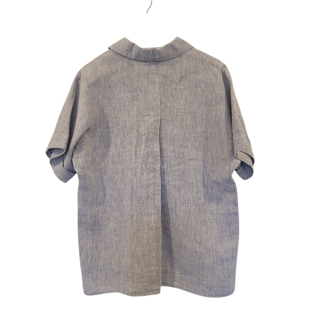 Lafayette 148 Blue Linen Popover Top‎ Small Oversized Loose Dolman Short Sleeves - Picture 2 of 8